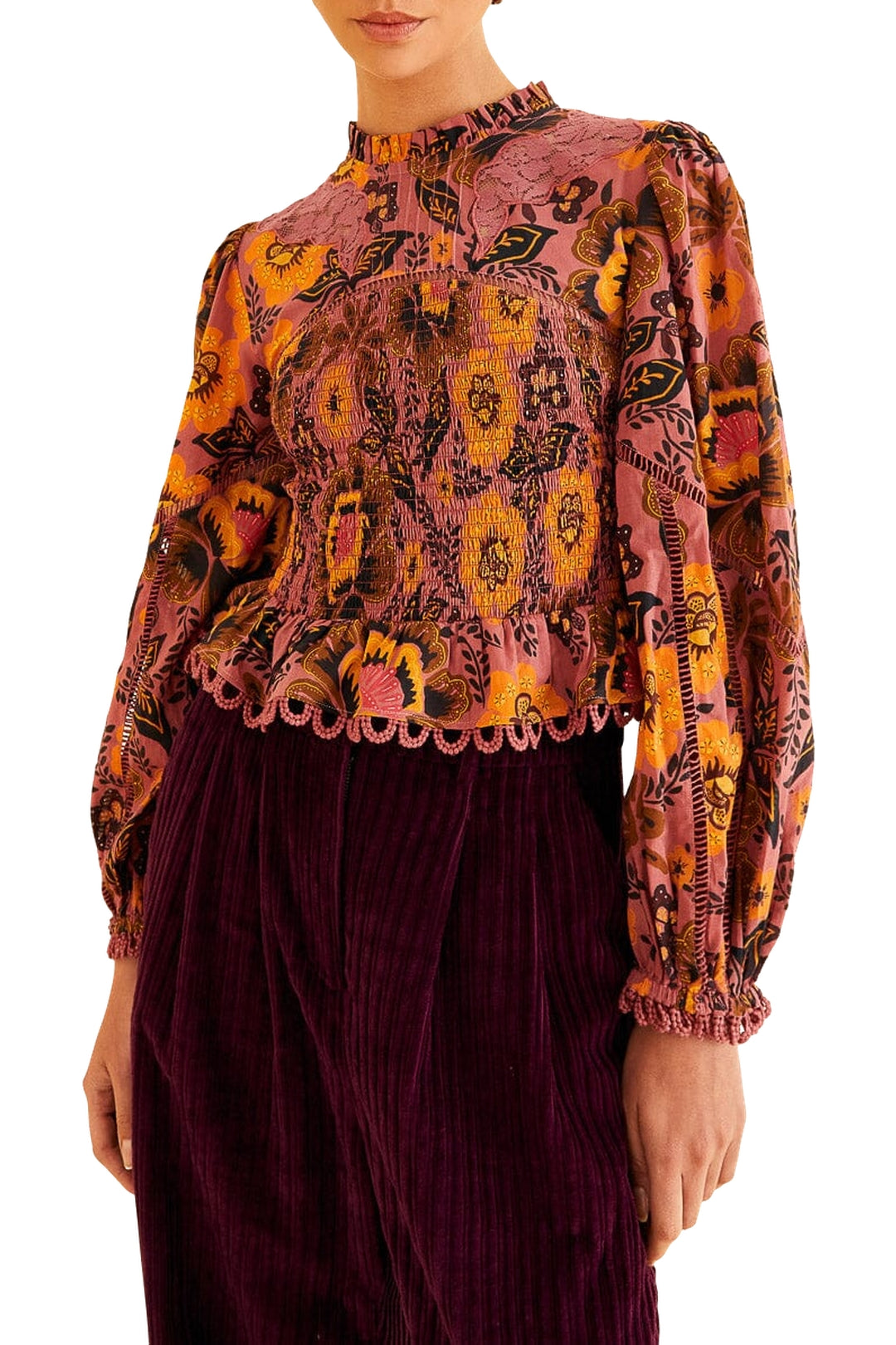 Blouse Smocked Garden Bloom Blush - Multicolore