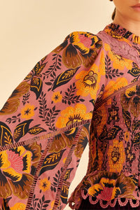 Blouse Smocked Garden Bloom Blush - Multicolore