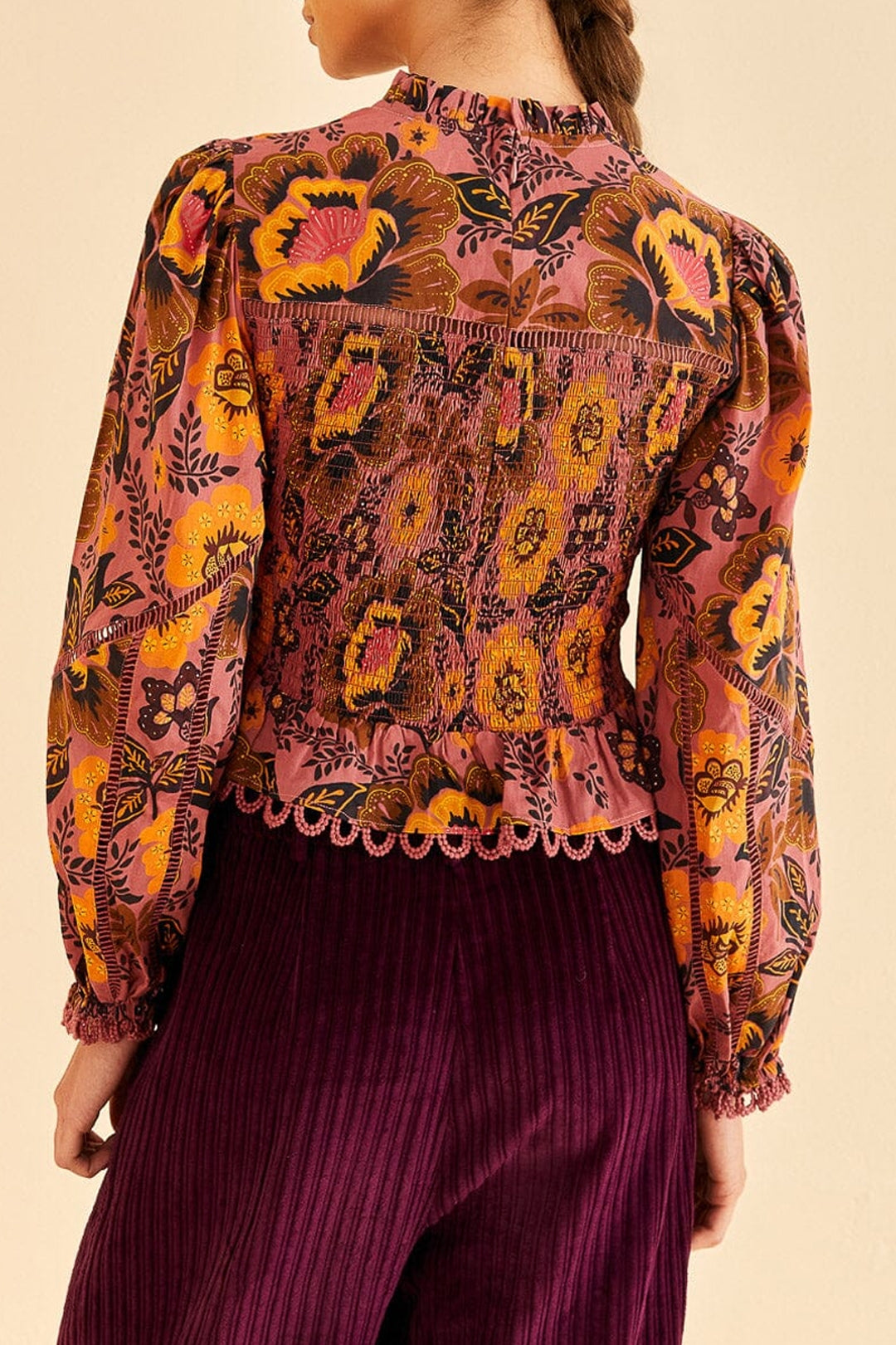 Blouse Smocked Garden Bloom Blush - Multicolore