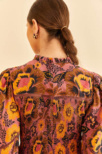 Blouse Smocked Garden Bloom Blush - Multicolore