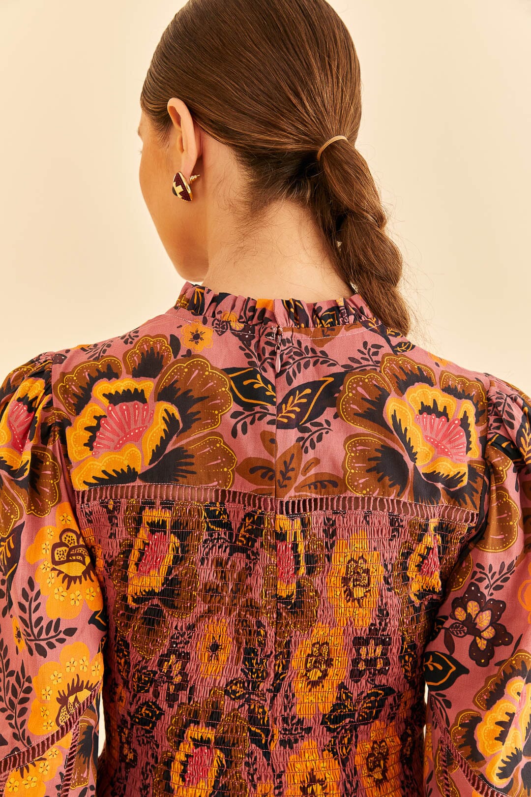 Blouse Smocked Garden Bloom Blush - Multicolore