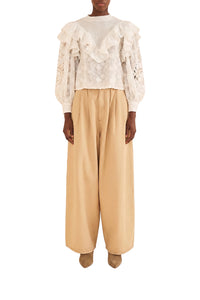 Embroidered smocked blouse - White