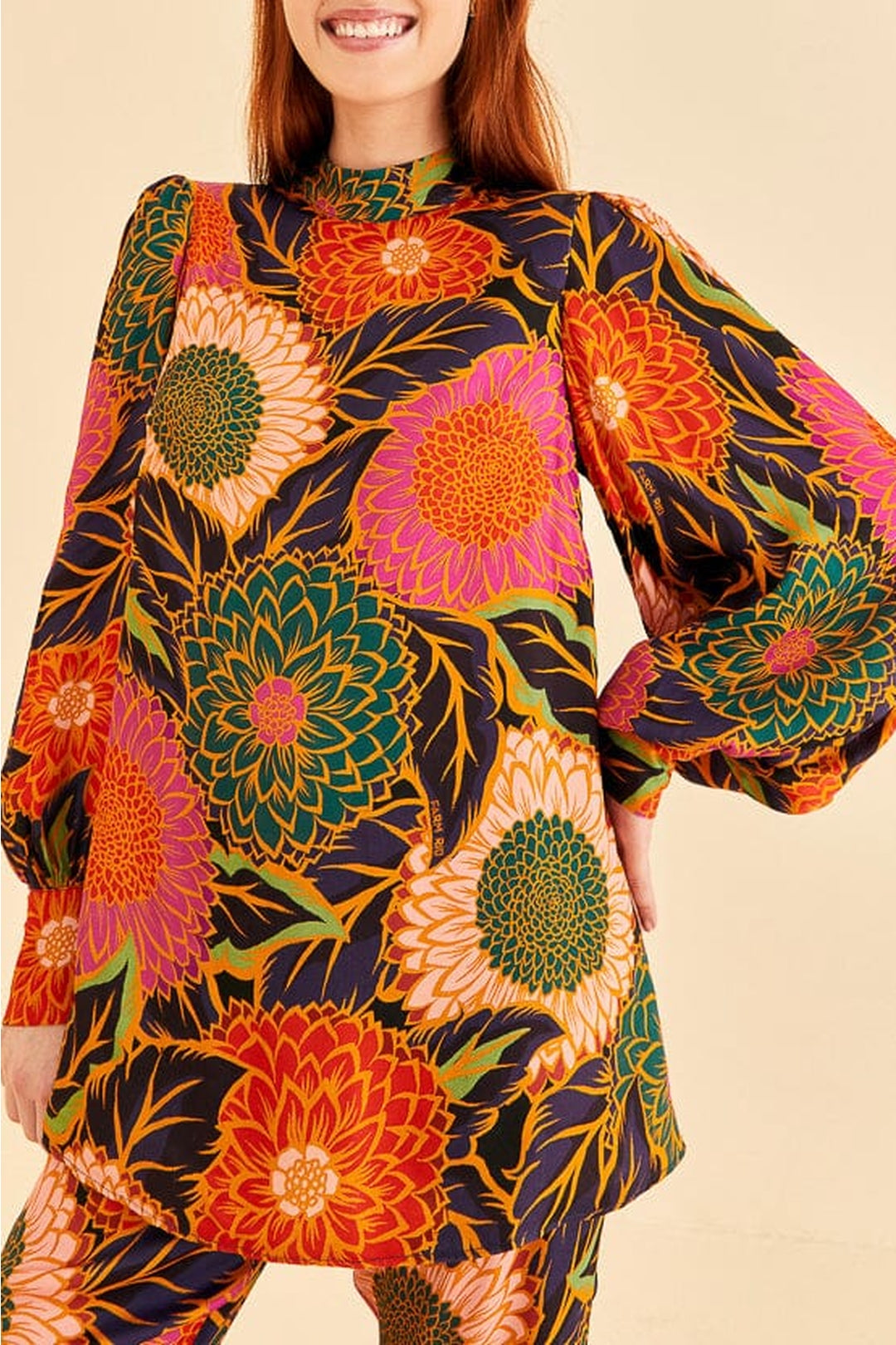 Vintage Garden blouse in satin - Orange