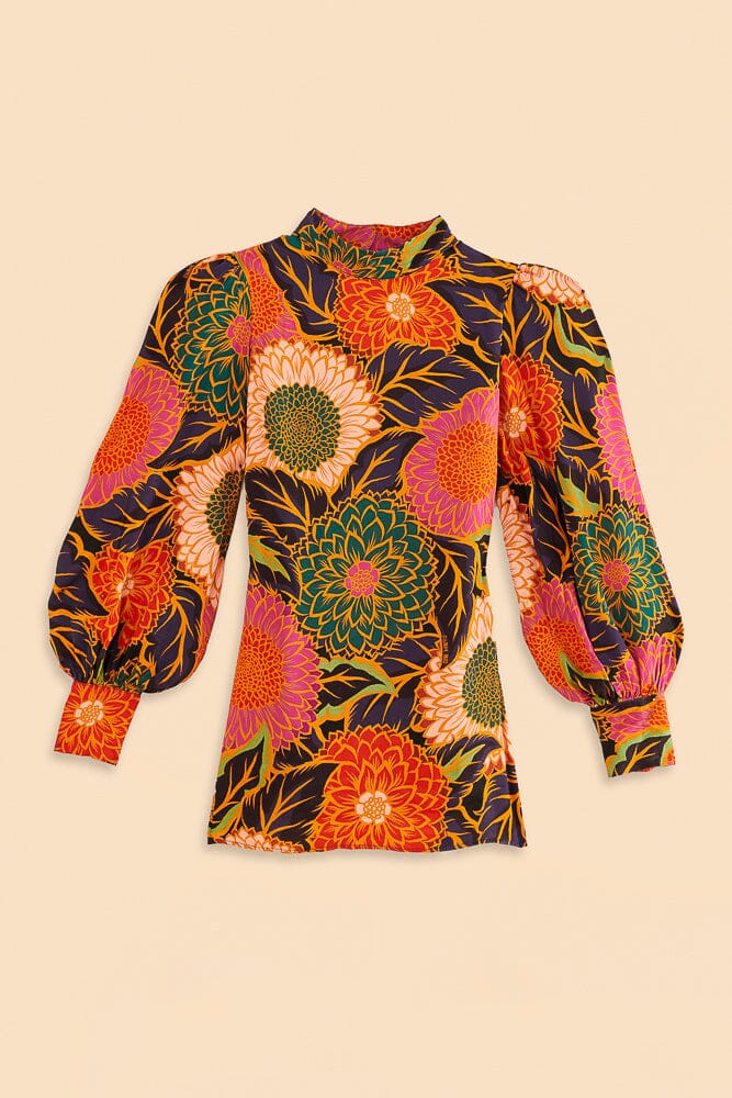 Vintage Garden blouse in satin - Orange