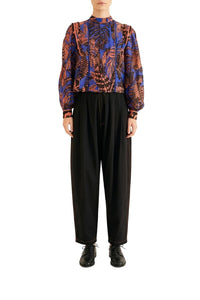 Blouse Pleated à manches longues - Bleu