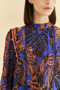 Blouse Pleated à manches longues - Bleu