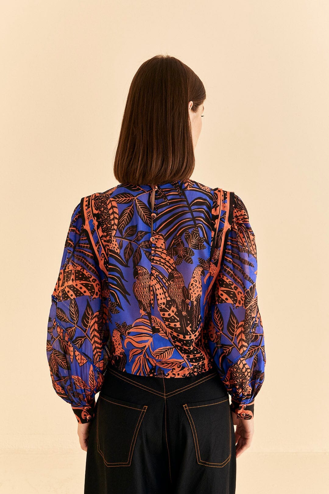Blouse Pleated à manches longues - Bleu