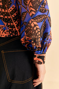 Blouse Pleated à manches longues - Bleu