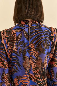 Blouse Pleated à manches longues - Bleu