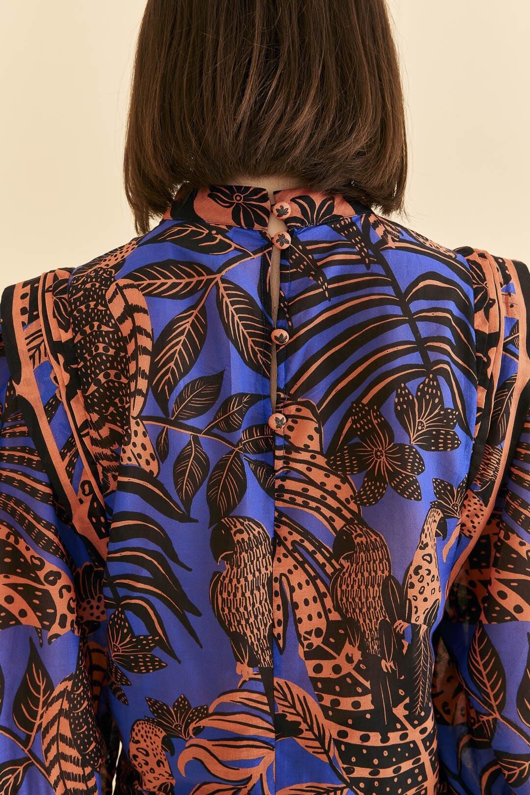Blouse Pleated à manches longues - Bleu