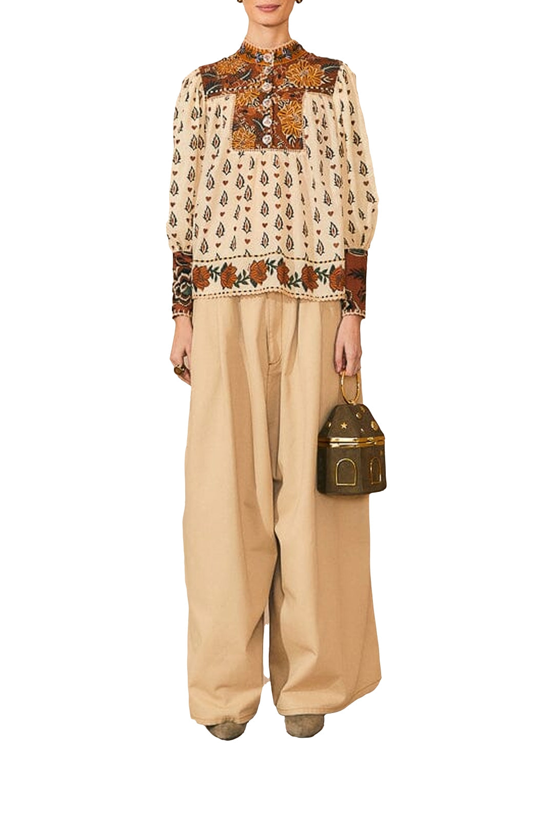 Blouse Ainika fleurie en coton - Beige