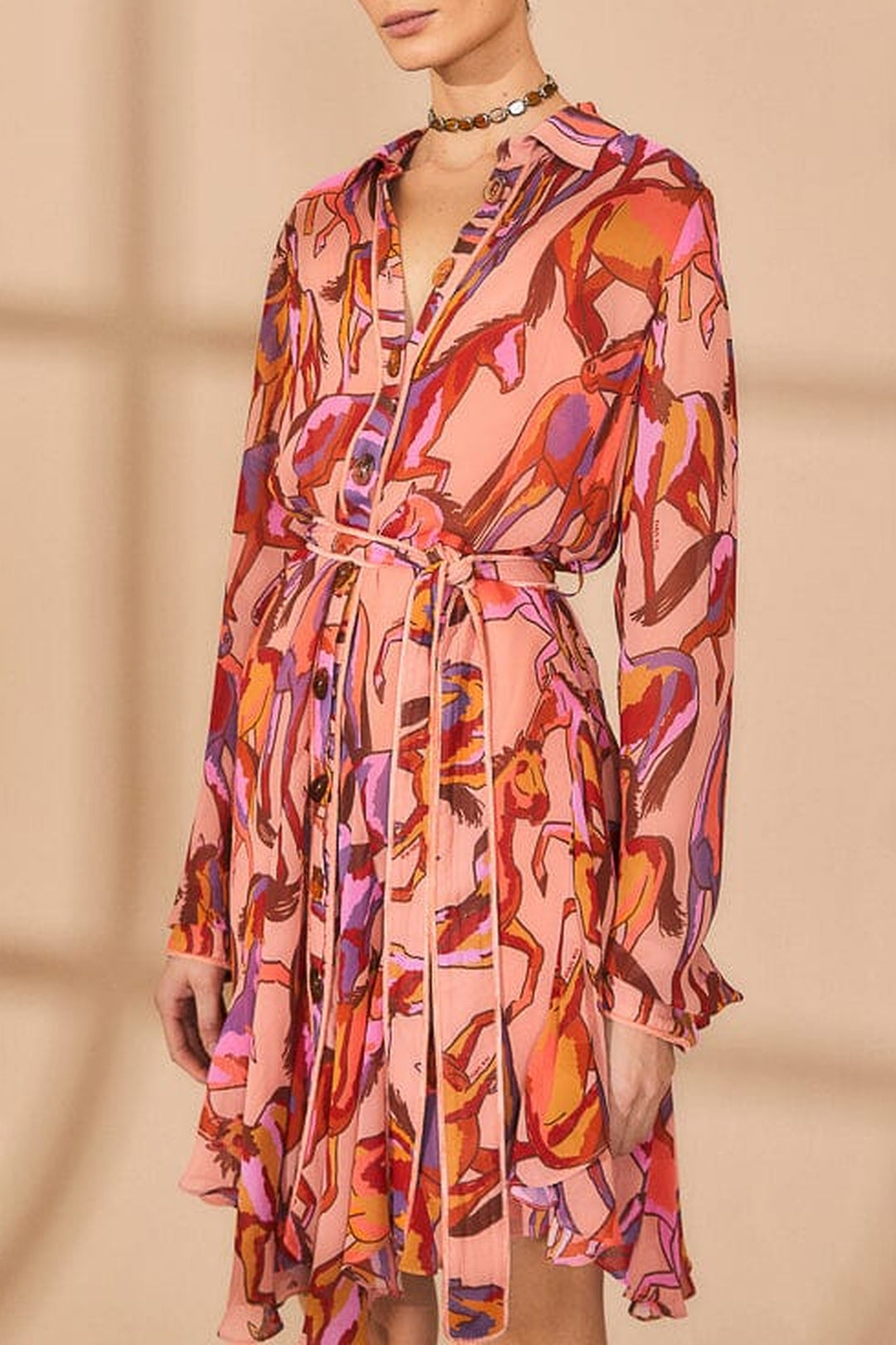 Robe courte à manches longues - Rose