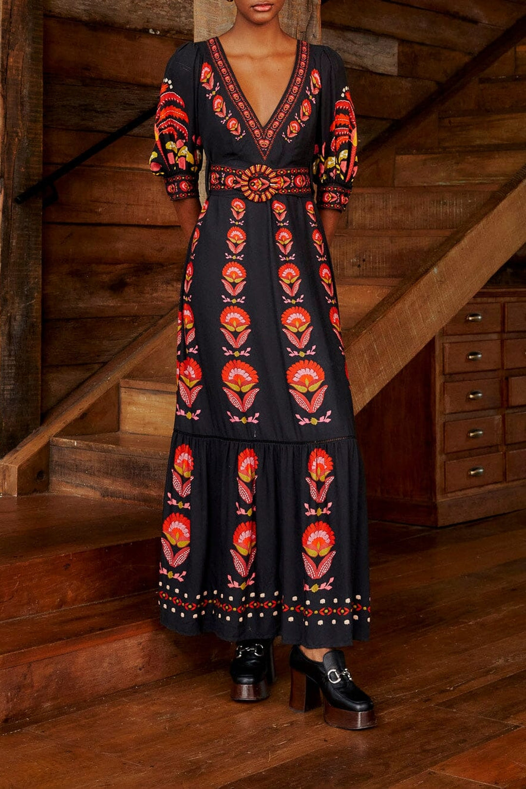 Robe longue à manches courtes - Noir