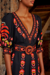 Robe longue à manches courtes - Noir