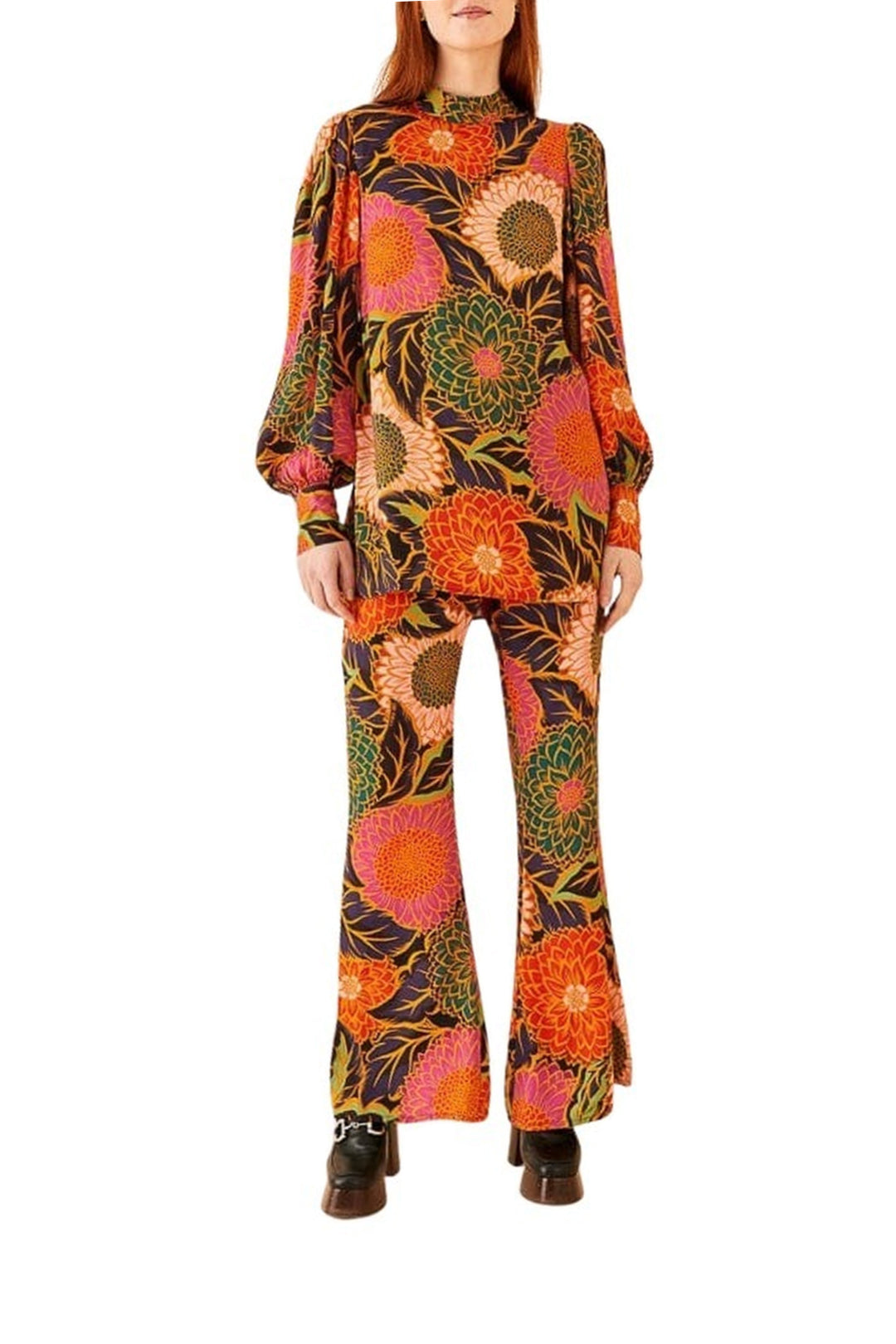 Vintage Garden flared trousers in satin - Orange