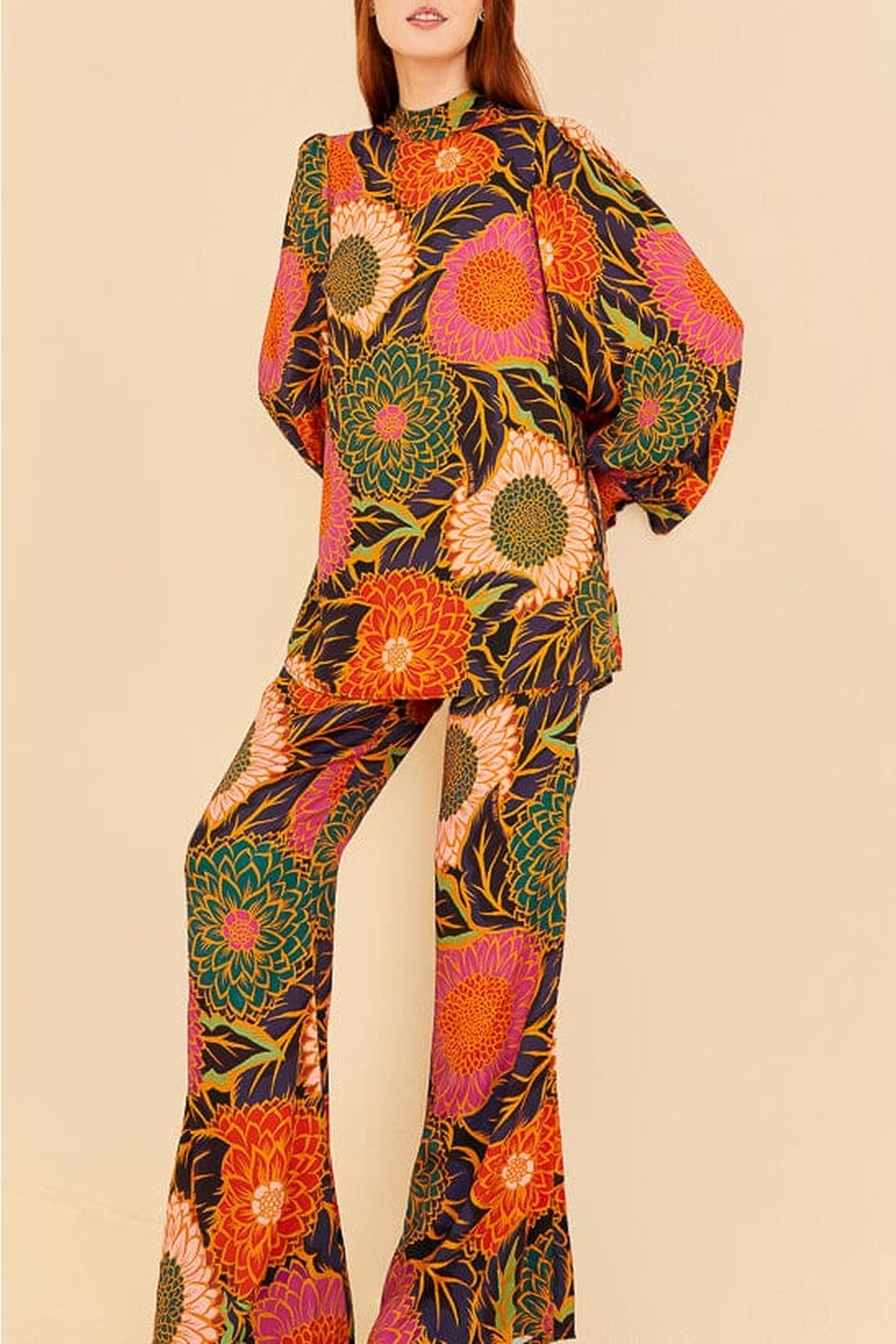 Vintage Garden flared trousers in satin - Orange
