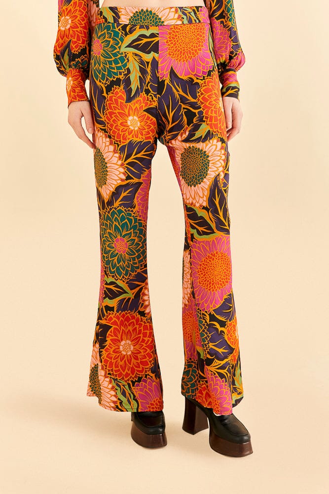 Vintage Garden flared trousers in satin - Orange