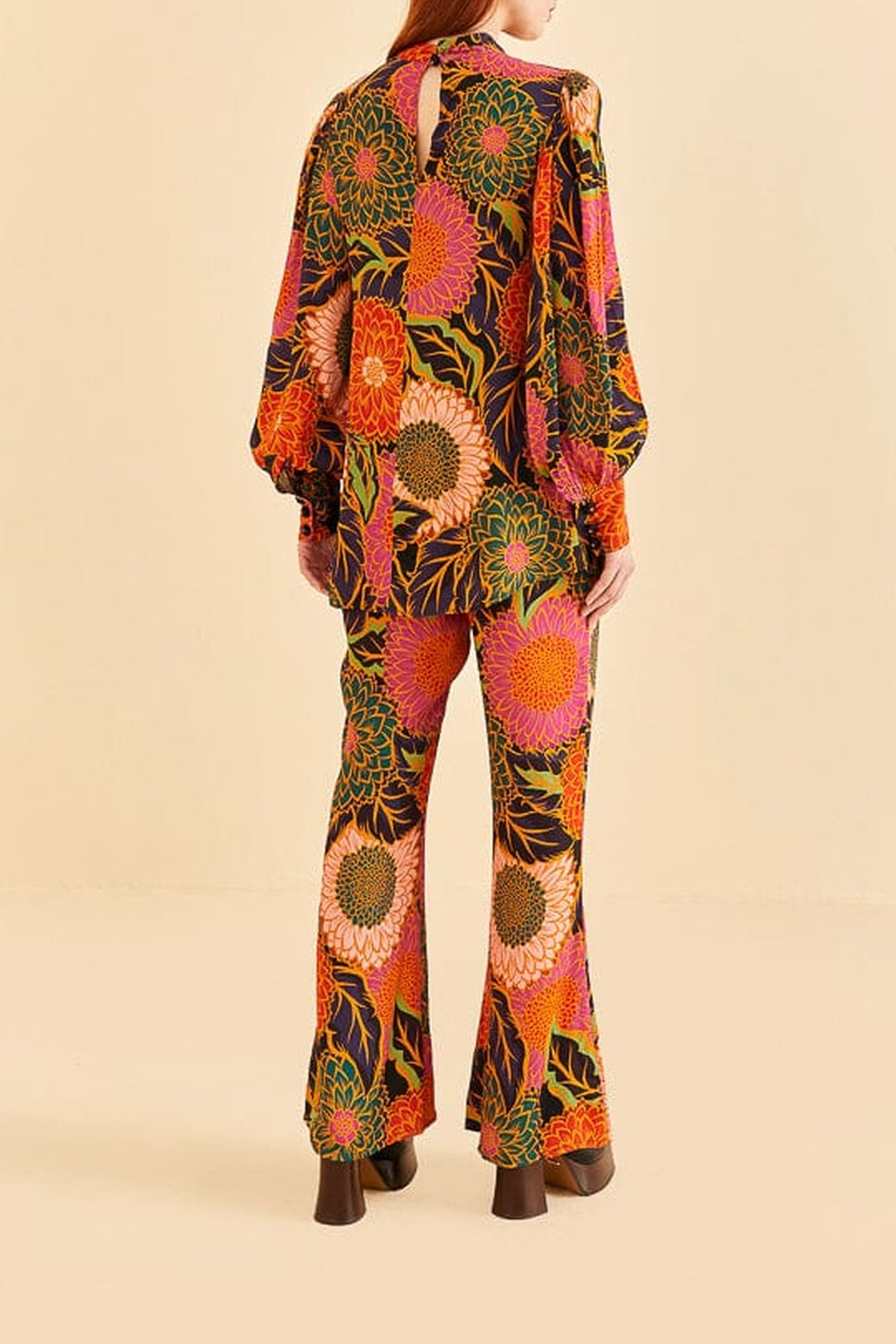 Vintage Garden flared trousers in satin - Orange