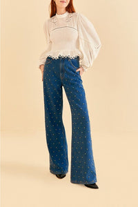 Jean ample à perles - Bleu