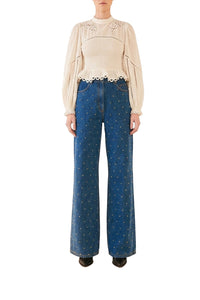 Jean ample à perles - Bleu