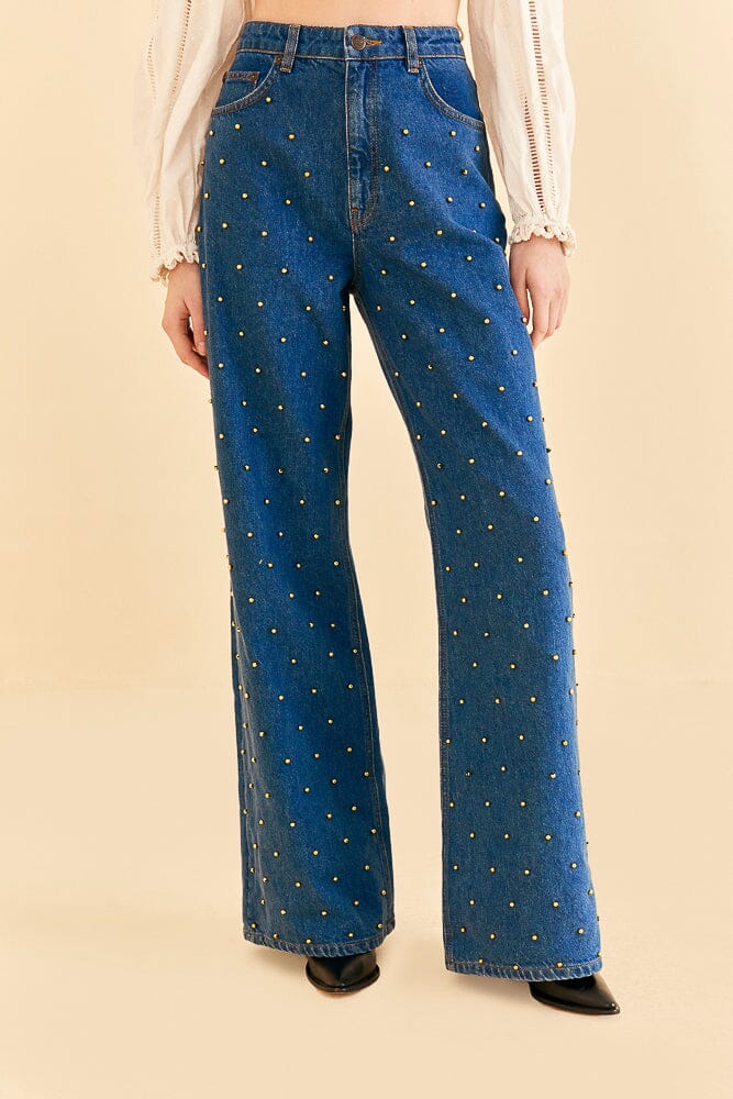 Jean ample à perles - Bleu