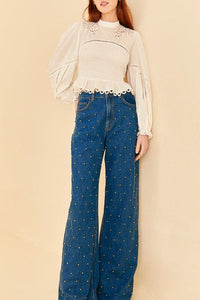 Jean ample à perles - Bleu