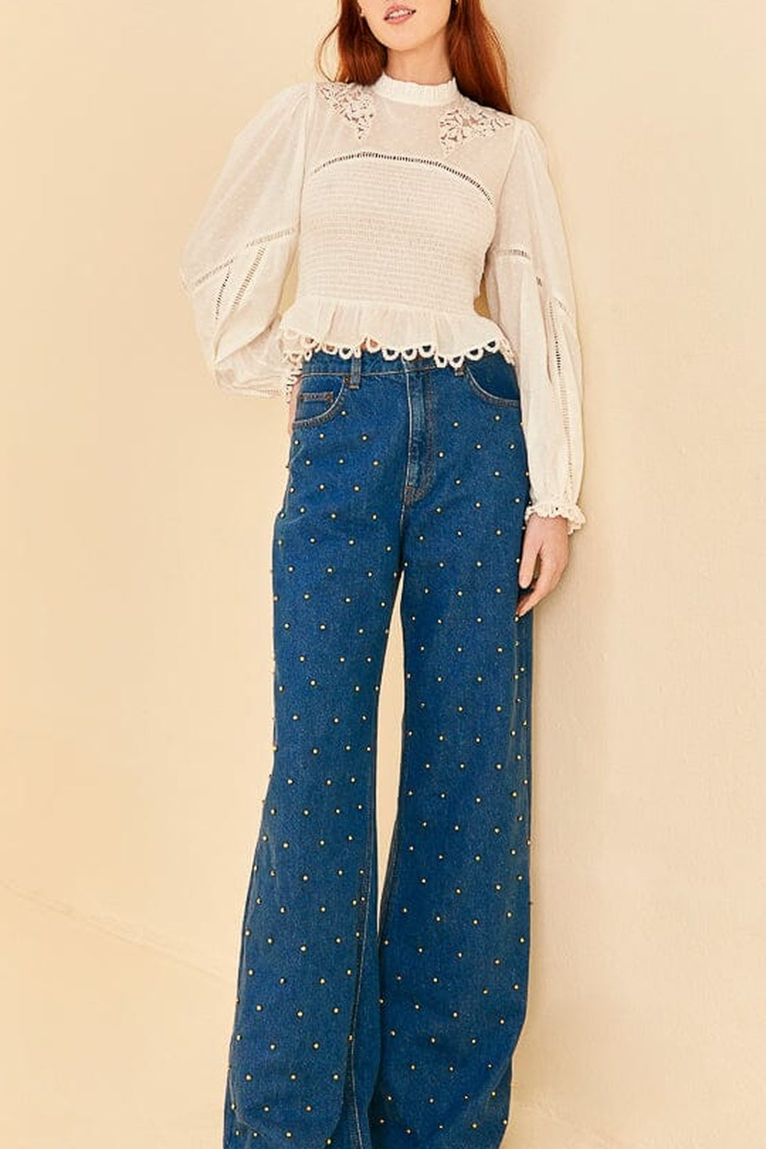 Jean ample à perles - Bleu