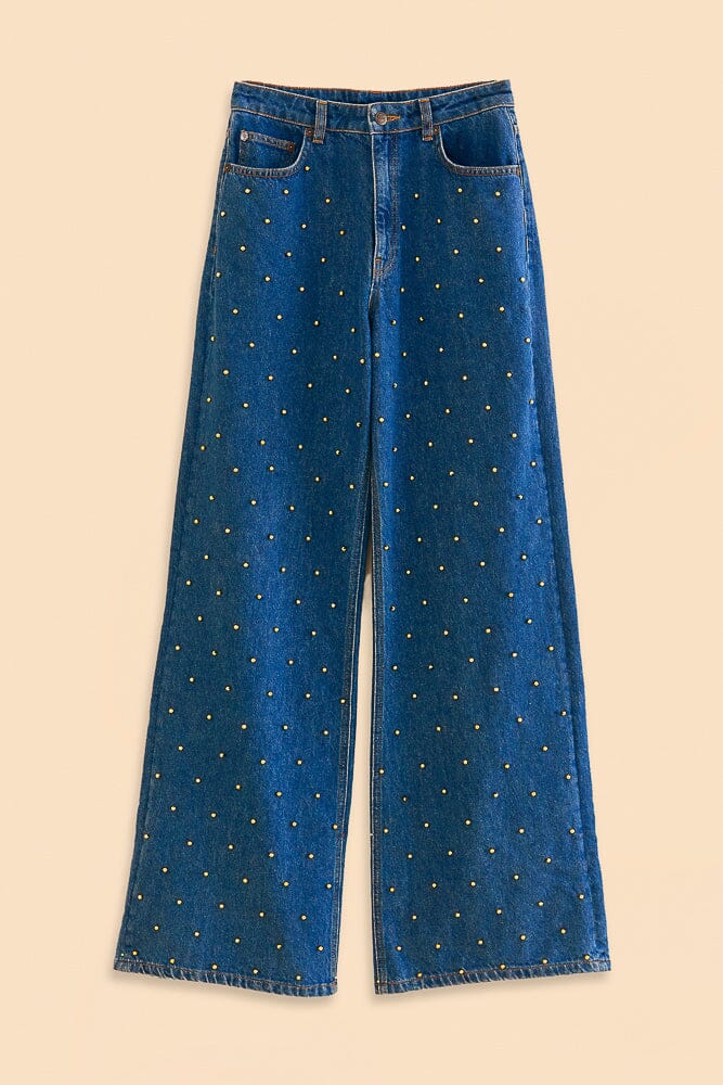 Jean ample à perles - Bleu