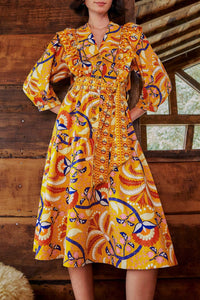 Robe midi Palms Party - Jaune