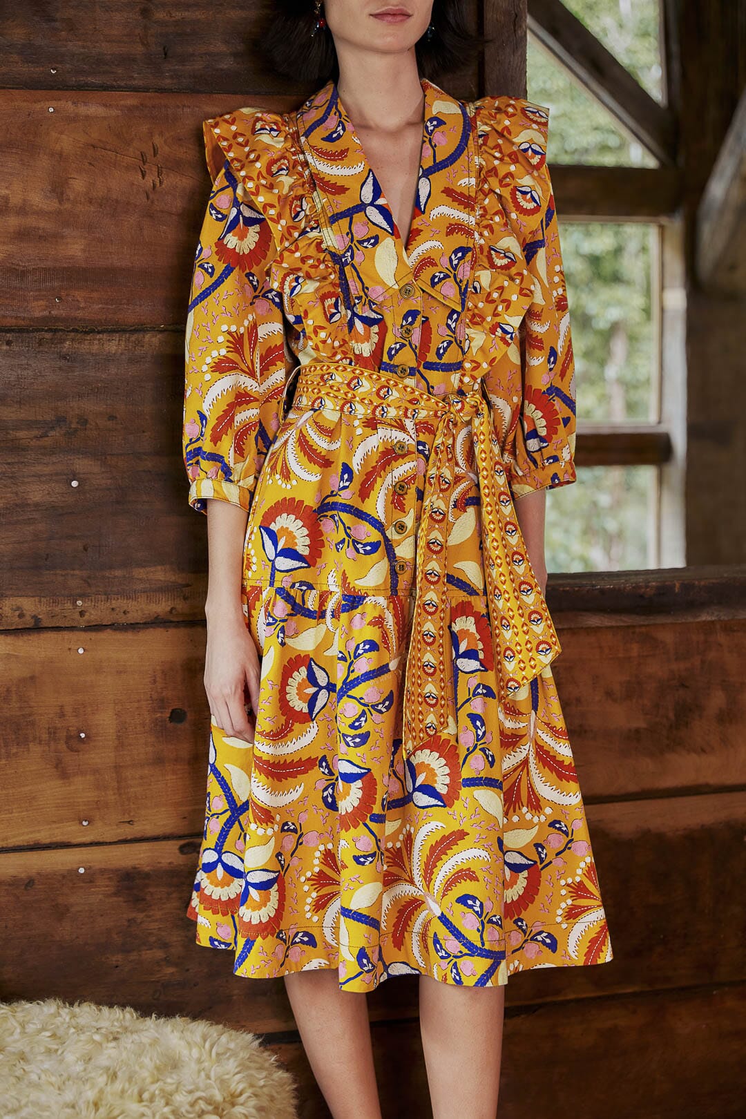 Robe midi Palms Party - Jaune