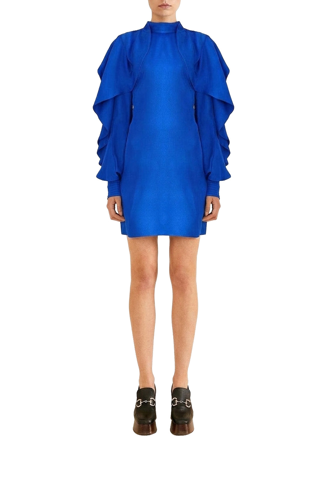 Robe courte Bright Backless Ruffled Sleeve - Bleu