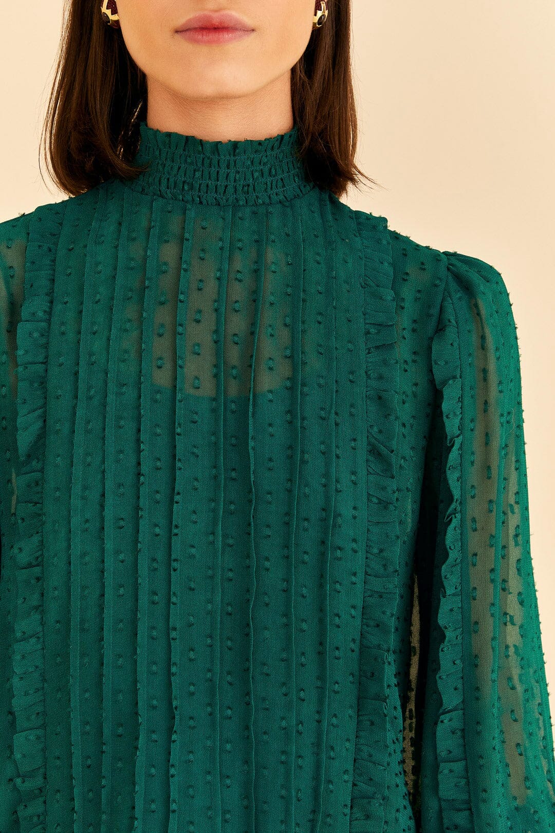 Blouse Ruffled à manches longues - Vert