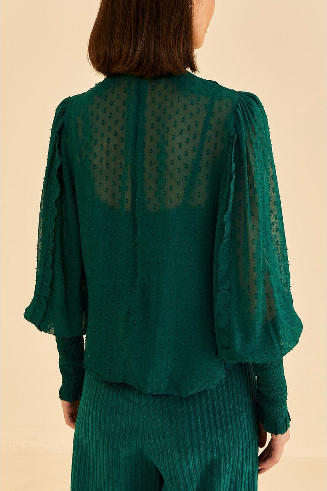 Blouse Ruffled à manches longues - Vert