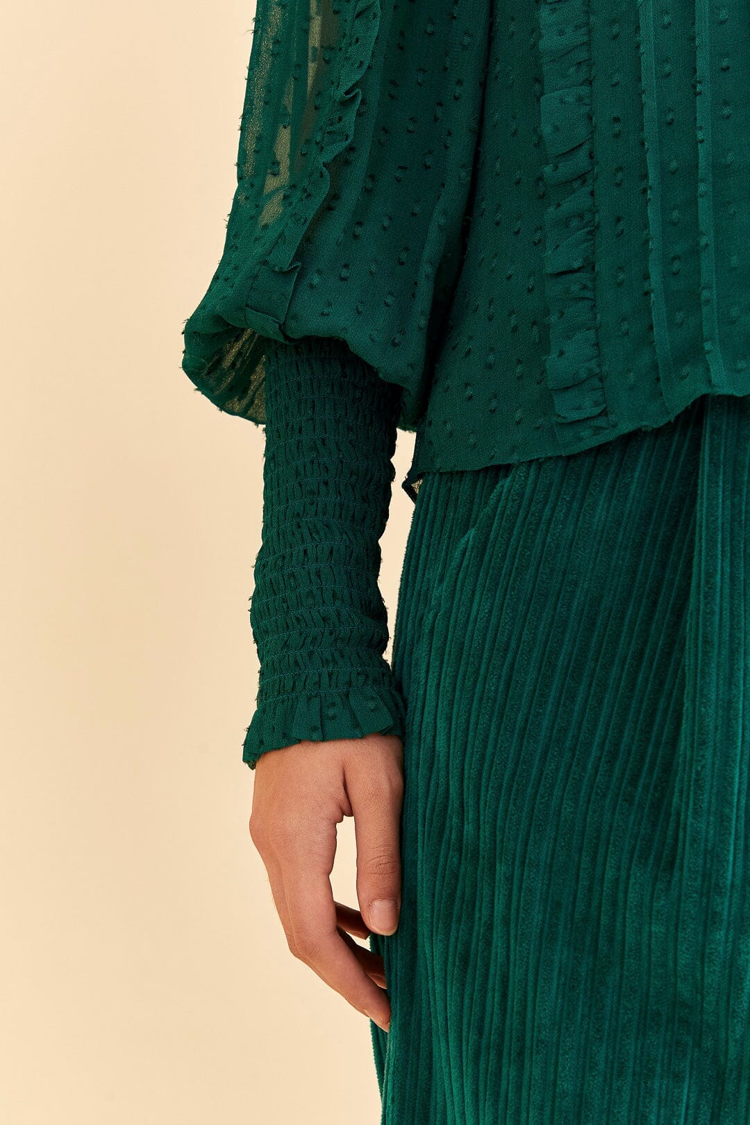 Blouse Ruffled à manches longues - Vert