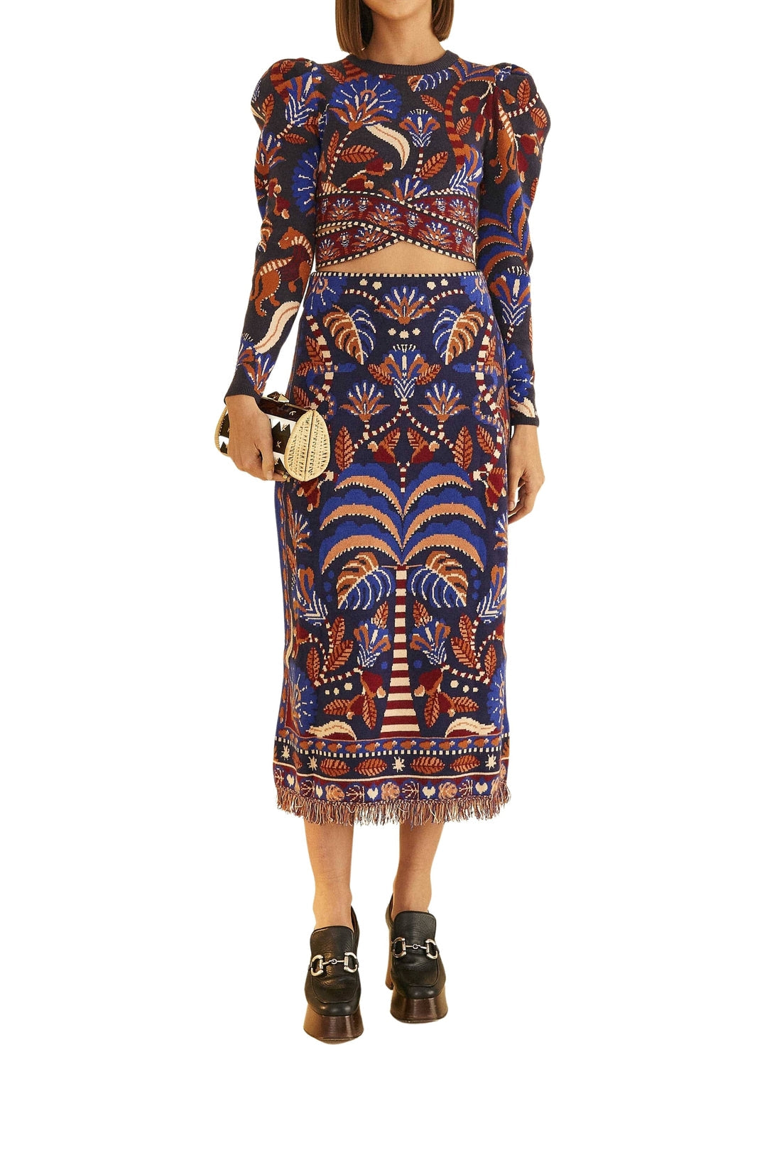 Jupe midi Nature Beauty en maille - Bleu