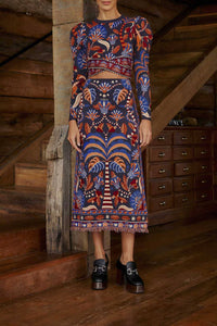 Jupe midi Nature Beauty en maille - Bleu