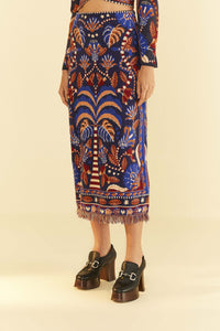 Jupe midi Nature Beauty en maille - Bleu