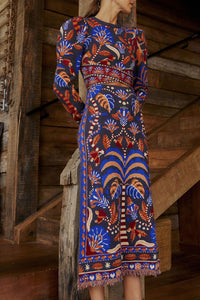 Jupe midi Nature Beauty en maille - Bleu