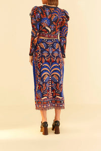 Jupe midi Nature Beauty en maille - Bleu