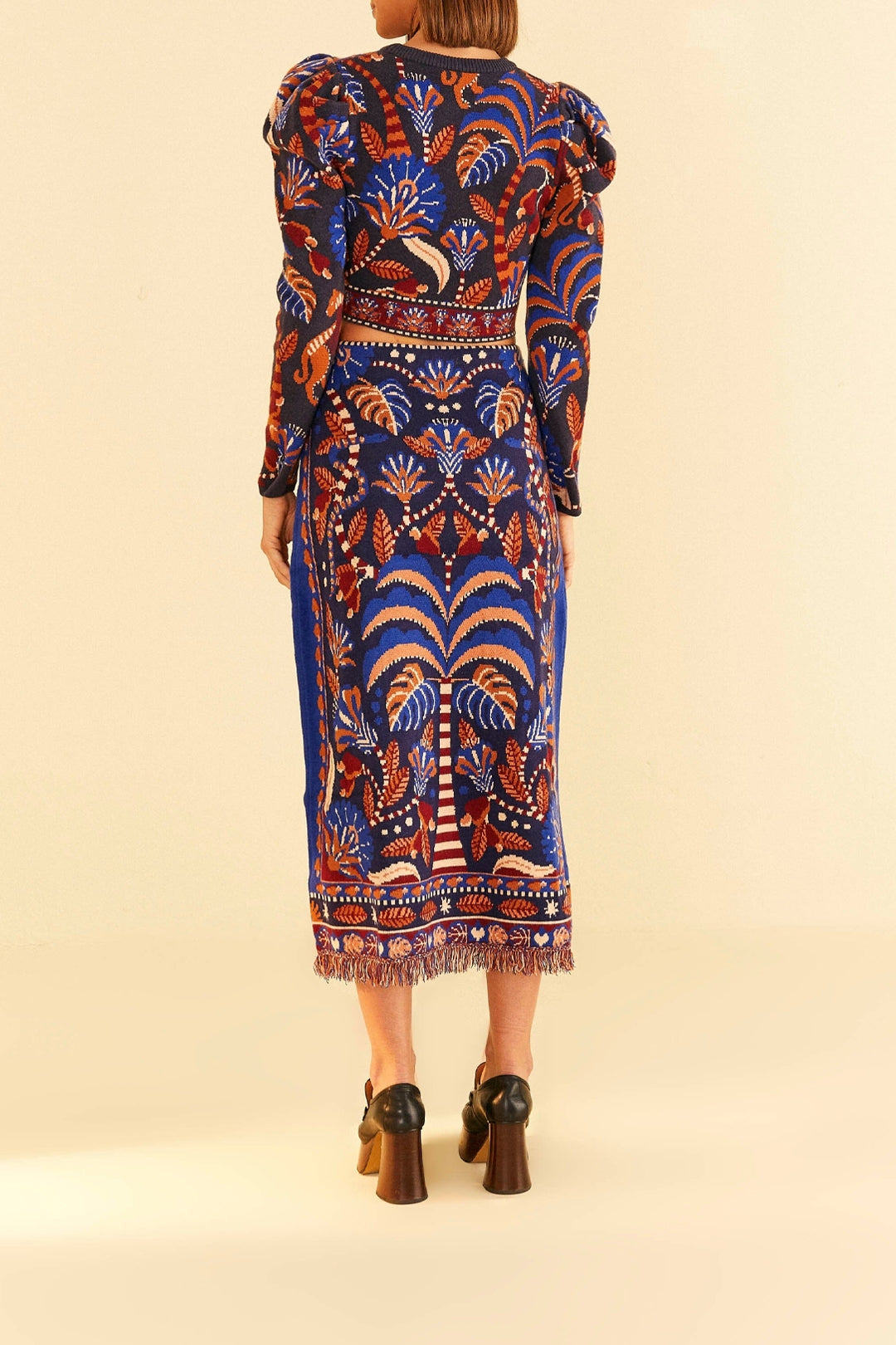 Jupe midi Nature Beauty en maille - Bleu