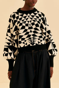 Pull avec déco cœur en maille - Noir