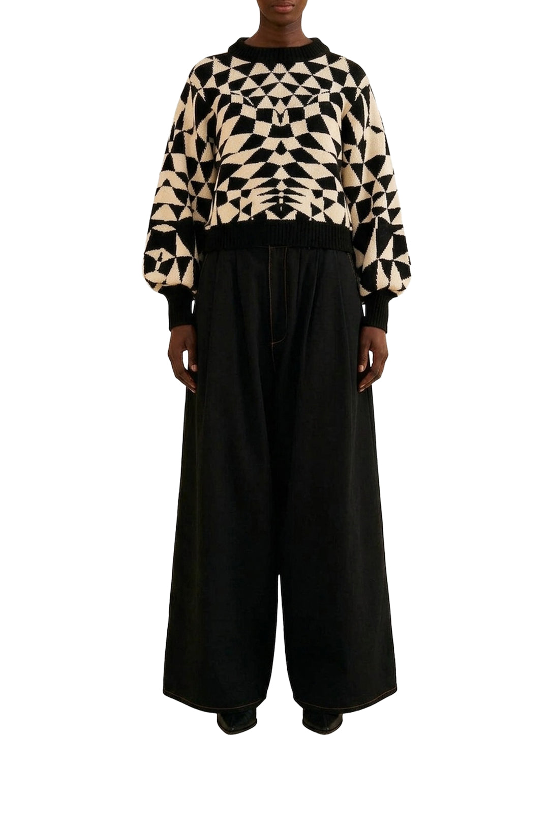Pull avec déco cœur en maille - Noir