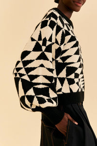 Pull avec déco cœur en maille - Noir