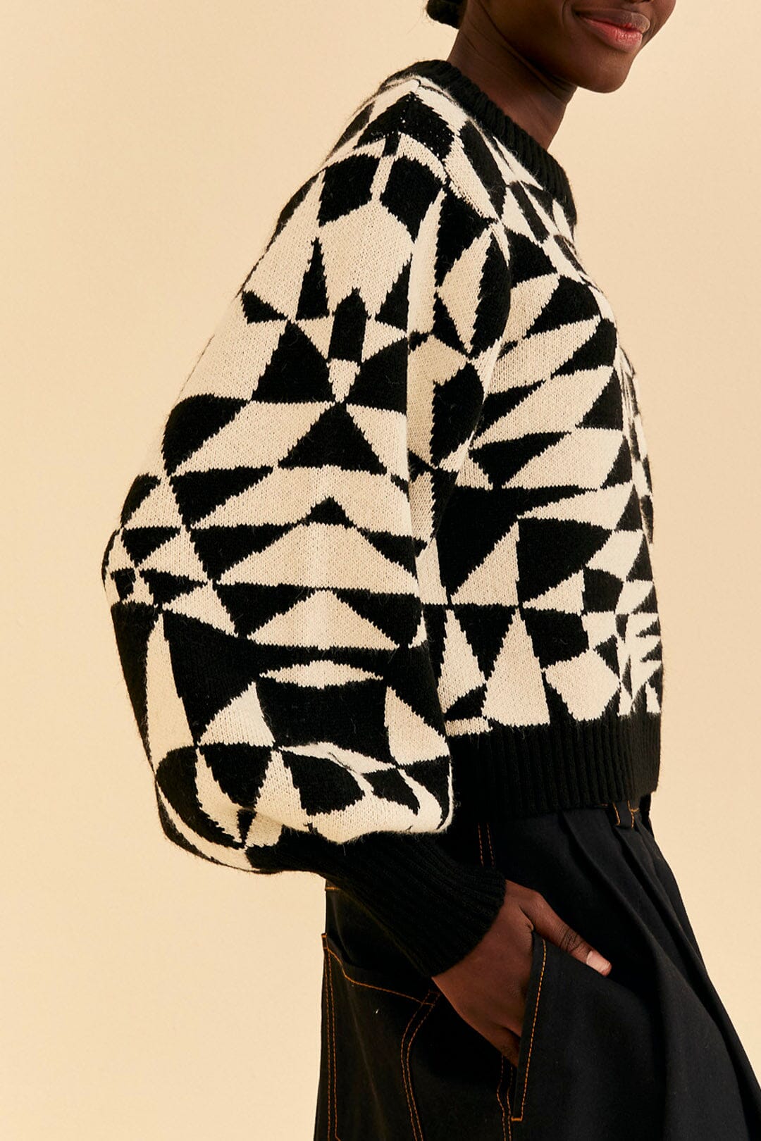 Pull avec déco cœur en maille - Noir