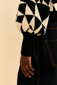 Pull avec déco cœur en maille - Noir