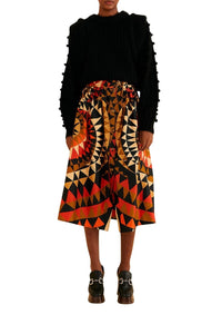 Buttoned midi skirt with cotton heart decoration - Orange