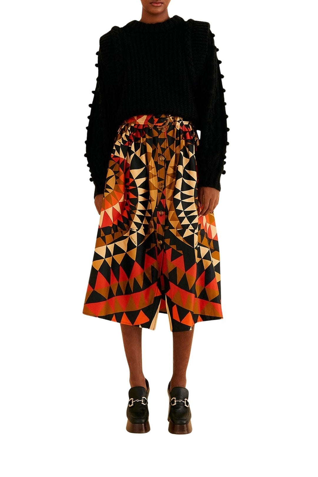Buttoned midi skirt with cotton heart decoration - Orange