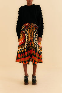 Buttoned midi skirt with cotton heart decoration - Orange