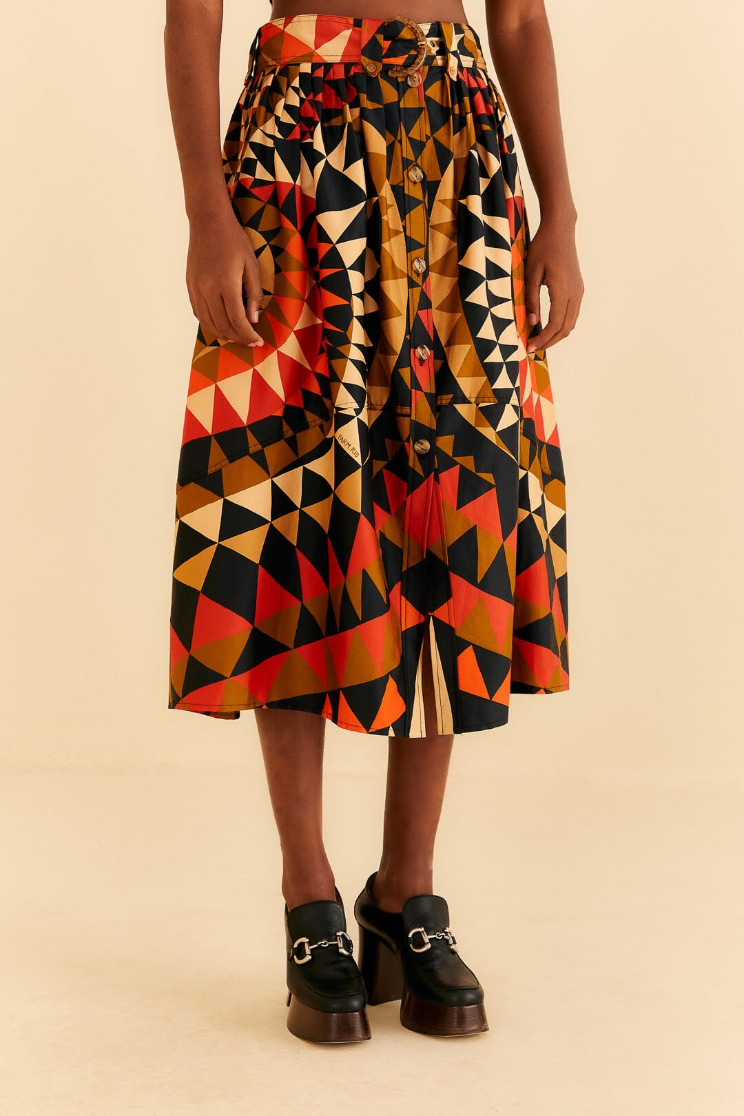 Buttoned midi skirt with cotton heart decoration - Orange