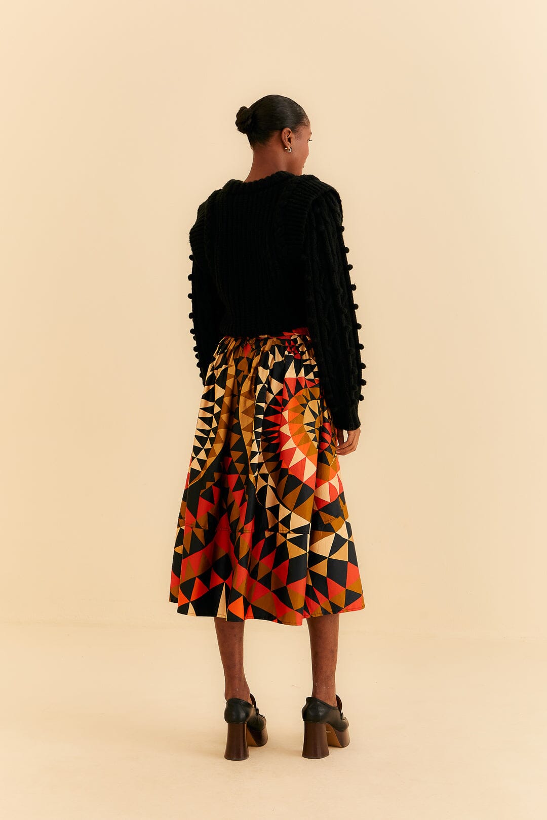 Buttoned midi skirt with cotton heart decoration - Orange